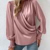 Elegant Women's V-Neck Lantern Sleeve Solid Color Shirt
