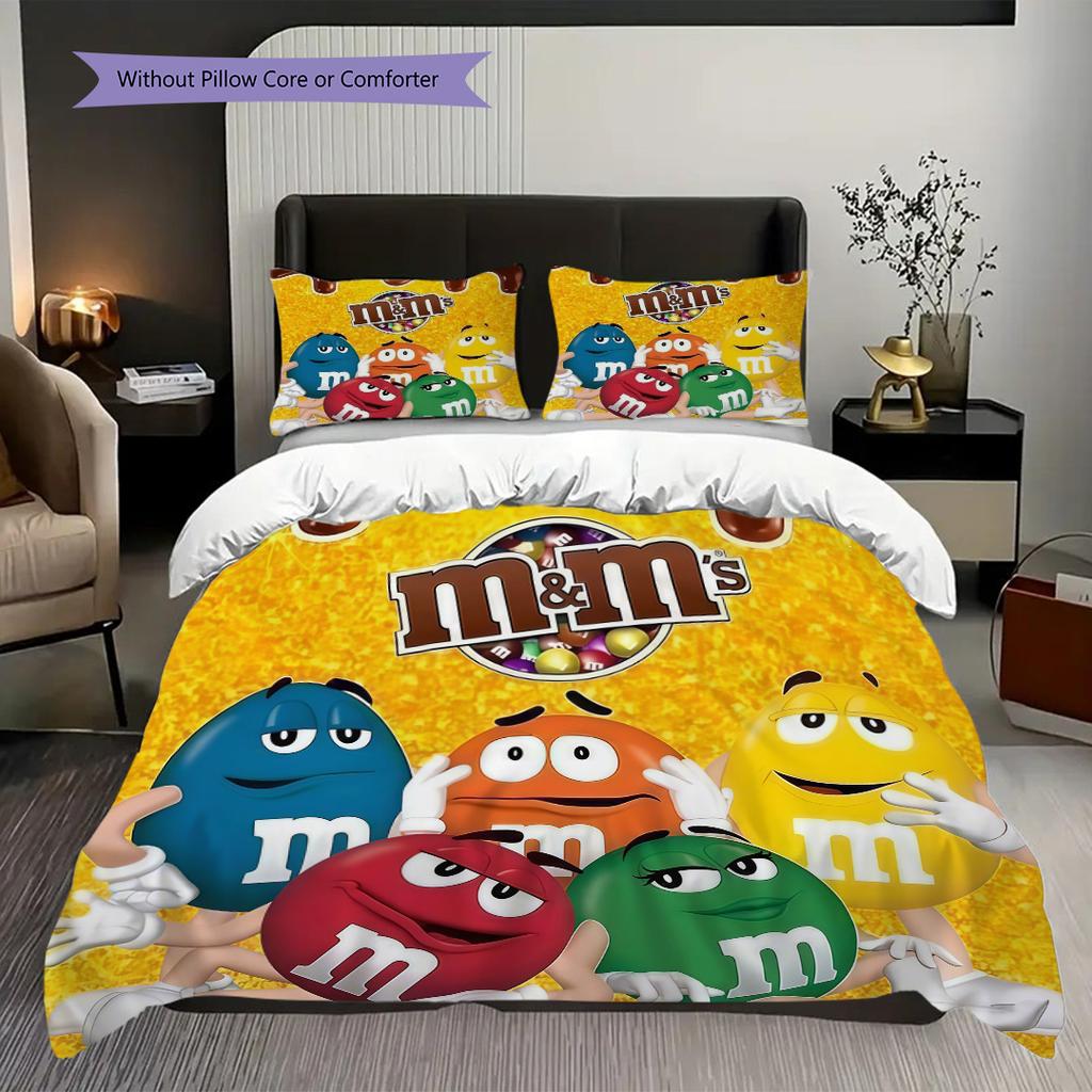 MMs Colorful Characters Three-piece set(1 * duvet cover + 2 * pillowcase, without core) Christmas birthday gift Duvet cover and pillowcase Bedding set