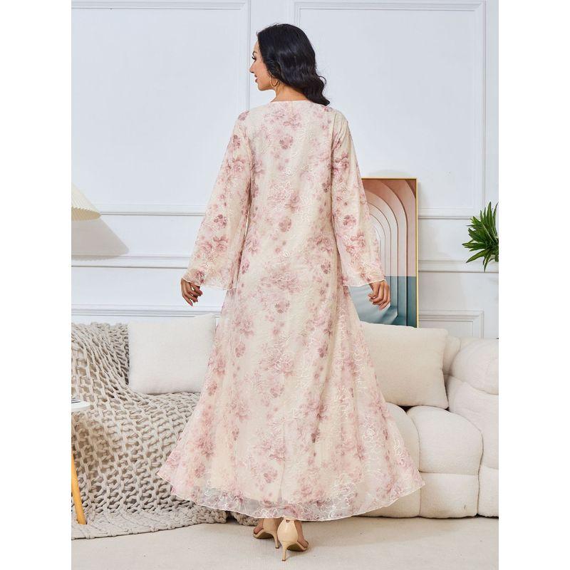 2025 Middle East Women clothes Morocco Long sleeve New Print Sequins Big Hemline Arabic Robe Dress Dress