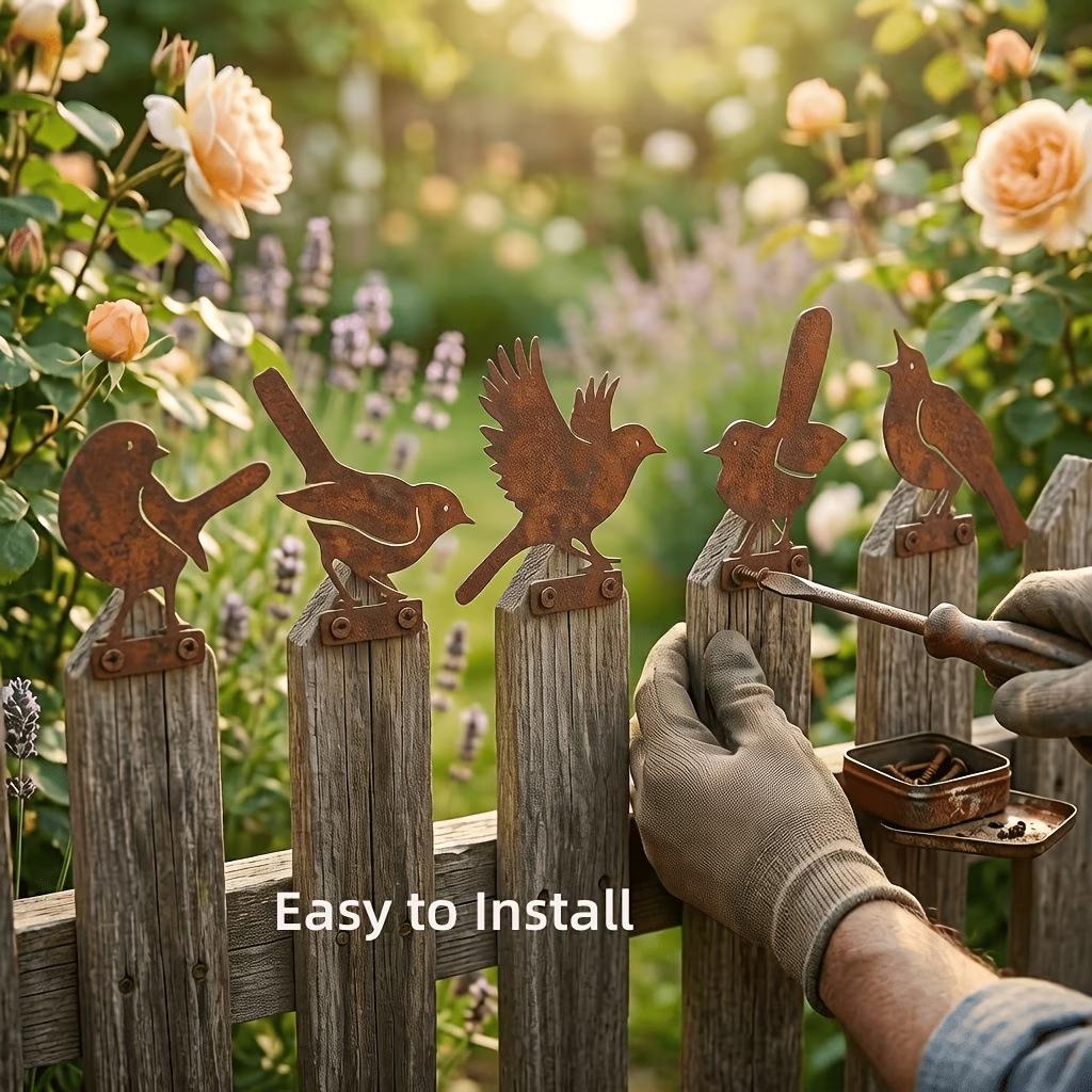 5/10pc Vintage Metal Bird Decor 2D-Flat Rust Art Birds Figurine for Outdoor Garden Yard Fence Holiday Sculptures Decoration Gift