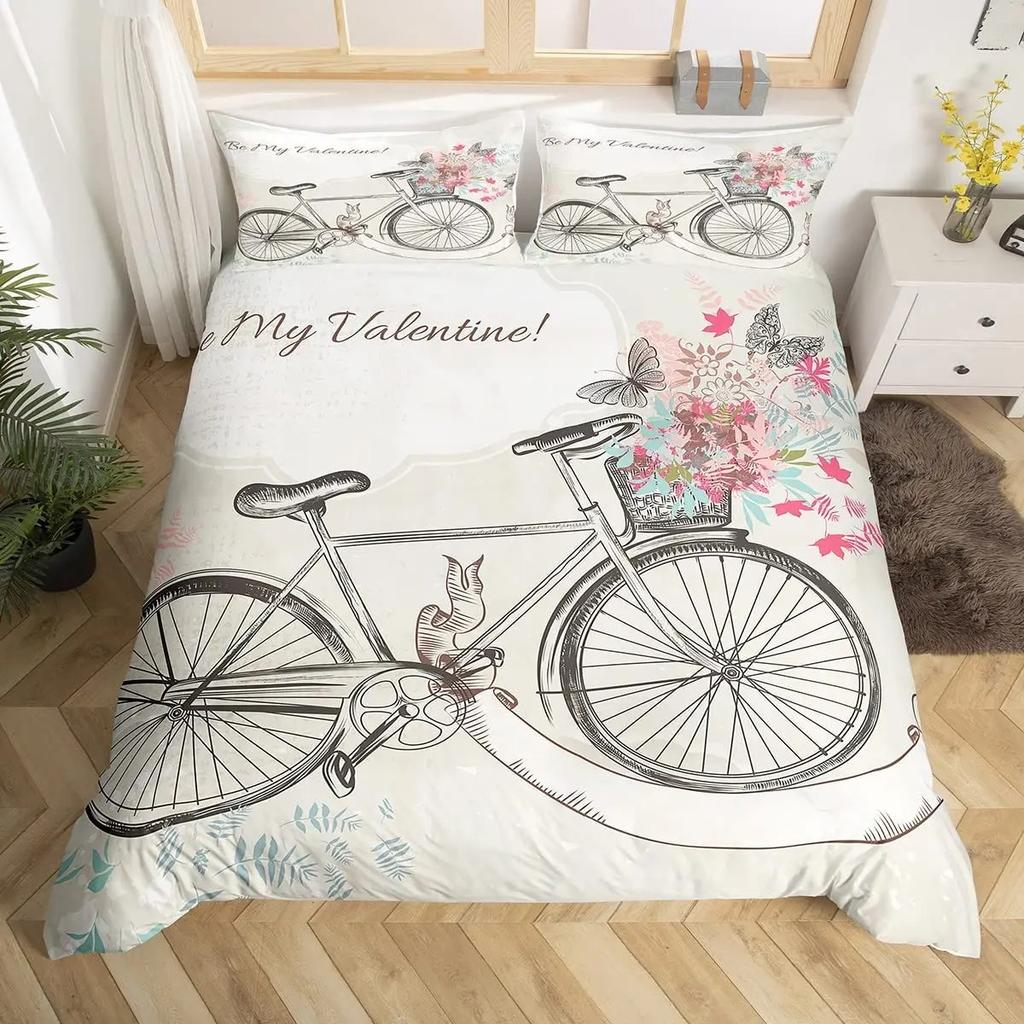 Girls Butterfly Duvet Cover Set Kids Floral Bicycle Bedding Set Fantasy Animals Comforter Cover Flower Bike Spring Bedclothes