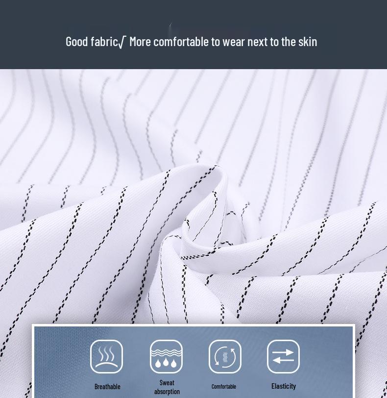 Men's Vertical Stripe Long Sleeve Shirt - Turn-Down Collar, Slim Fit, Iron-Free, Versatile Business Top for All Ages