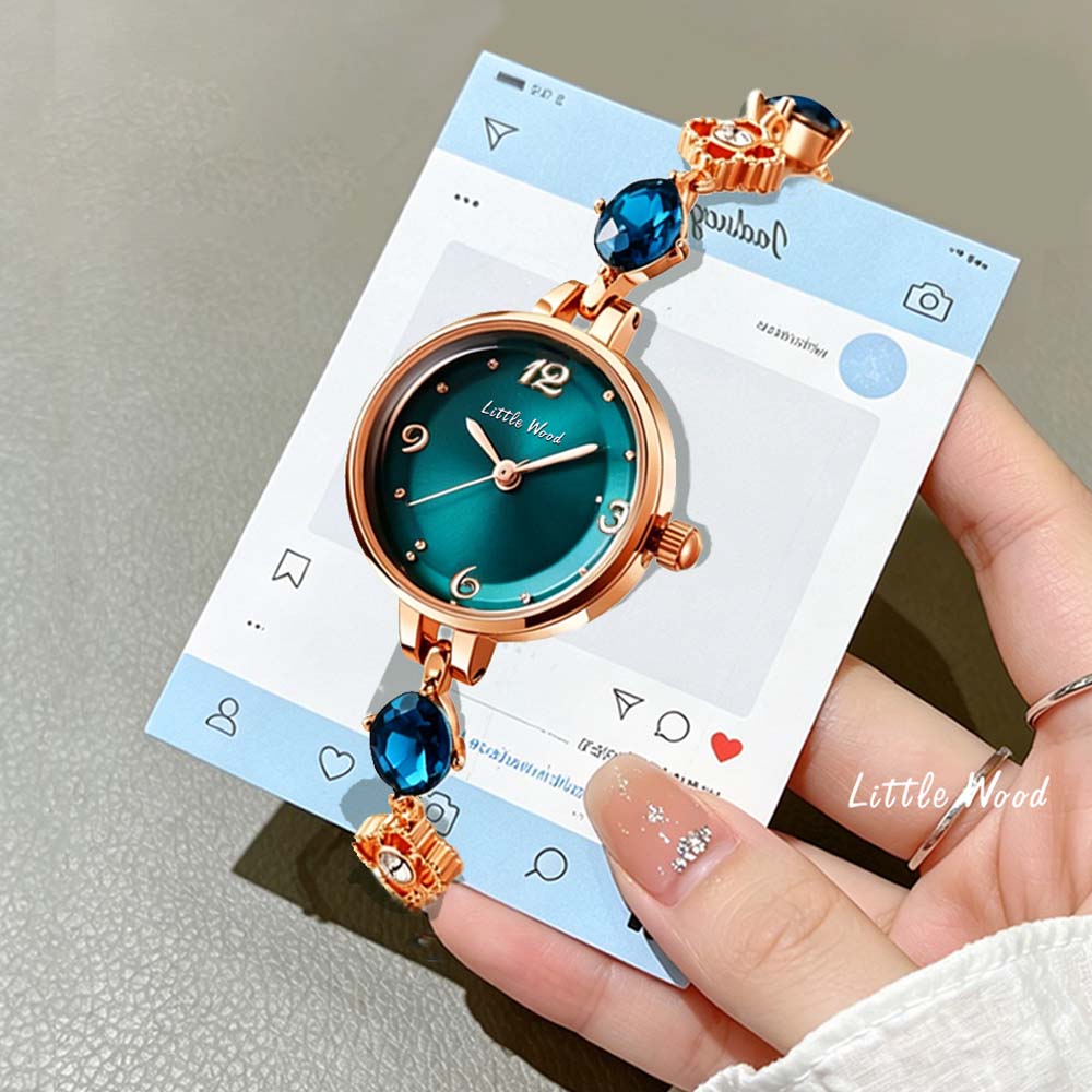 Little Wood New Women's Quartz Watch Emerald Green Niche and Trendy Women's Watch Gift Student-Friendly Water-Resistant Watch
