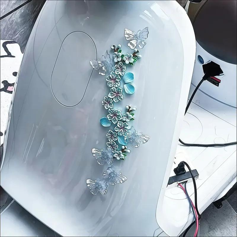 3D Flower Butterfly Scratch Cover Sticker for Car E-Scooter Motorcycle Peach Blossom Helmet Self-Adhesive Removable Decor