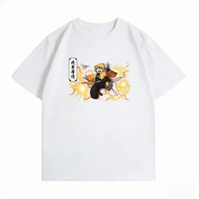 Unisex Summer Cotton Casual Oversized Crew Neck Short‑Sleeve T‑Shirt with Demon Slayer Zenitsu Agatsuma Graphic Print Women And Men T-shirt