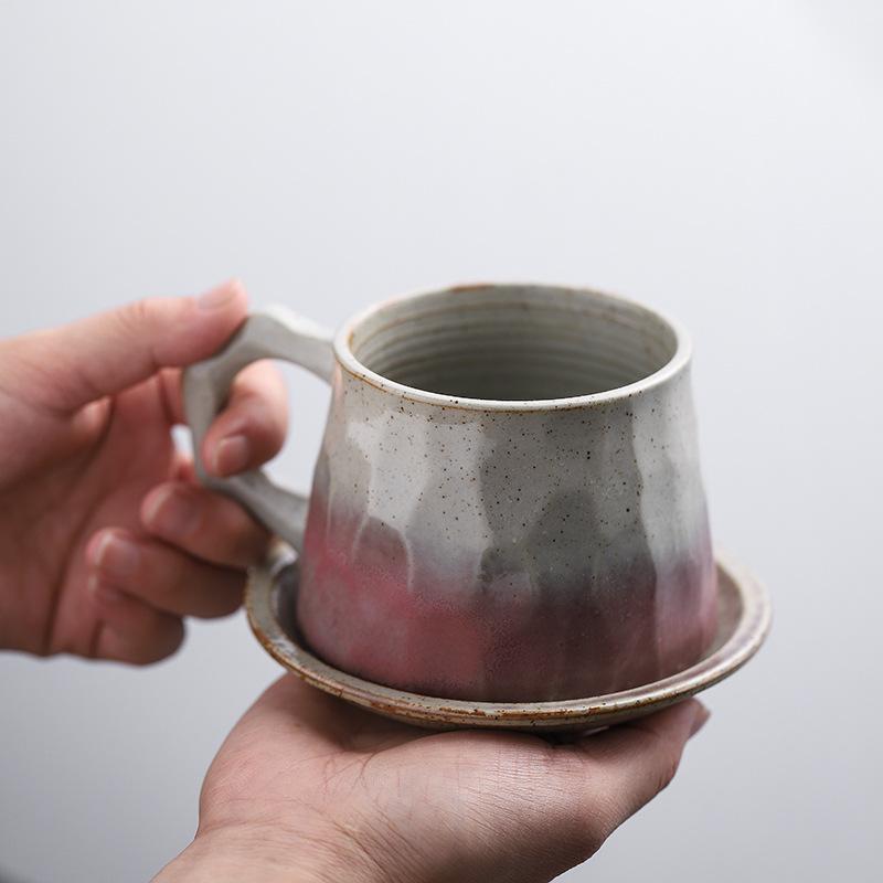 Keramika, ručně myté šálky na kávu, ručně vyráběné šálky s podšálky v japonském stylu, retro sada domácích uměleckých šálků, kreativní jednoduché keramické šálky.