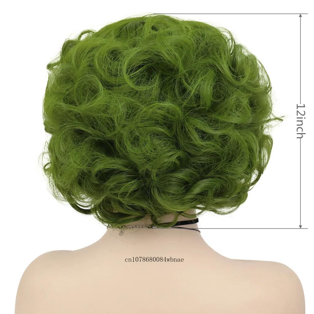 Olivgrüne Perücke für Frauen Synthetische Kurze Große Lockige Perücken Cosplay Halloween Kostümparty Flauschiger Stil Hochtemperaturfaser