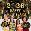 2026 Happy New Year Banner 5.9×3.6Ft Black and Gold 2026 New Year Backdrop for Eve Party Decorations Supplies Large Photo Backdrop Wall Decorations