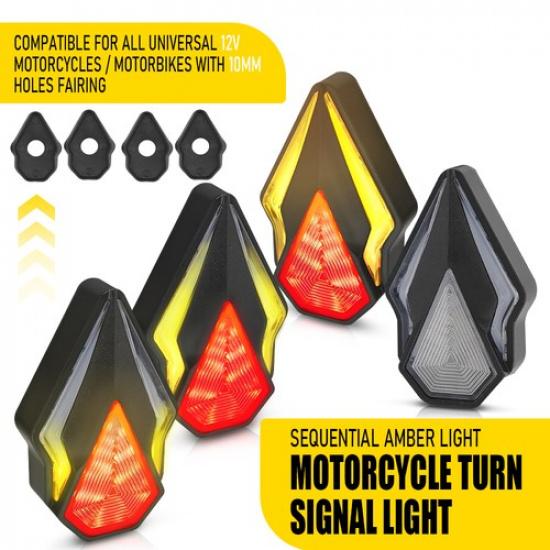 4X Flush Motorcycle Sequential LED Amber Flowing Signal Turn Blinker Light Mount