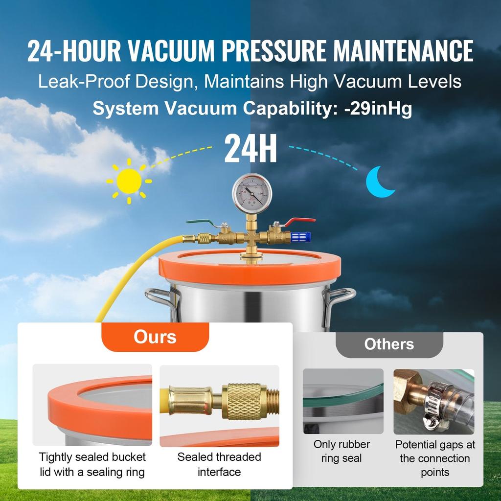 Vacuum Chamber Tempered Glass Lid Vacuum 11.4 L Degassing Chamber Silicone