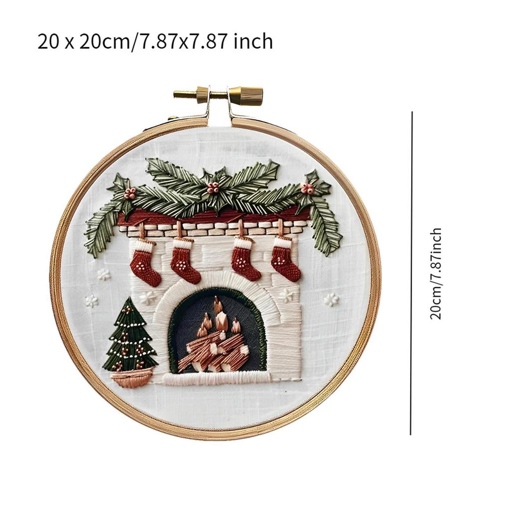 Christmas Embroidery Kit Cotton Hoop Cross Stitch Set Printed Pattern Crafts Package for Holiday Decoration Beginners