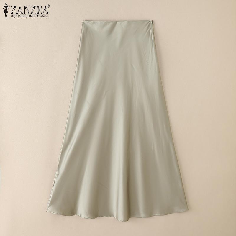 ZANZEA Women Solid Color Casual Side Zipper Long Skirts