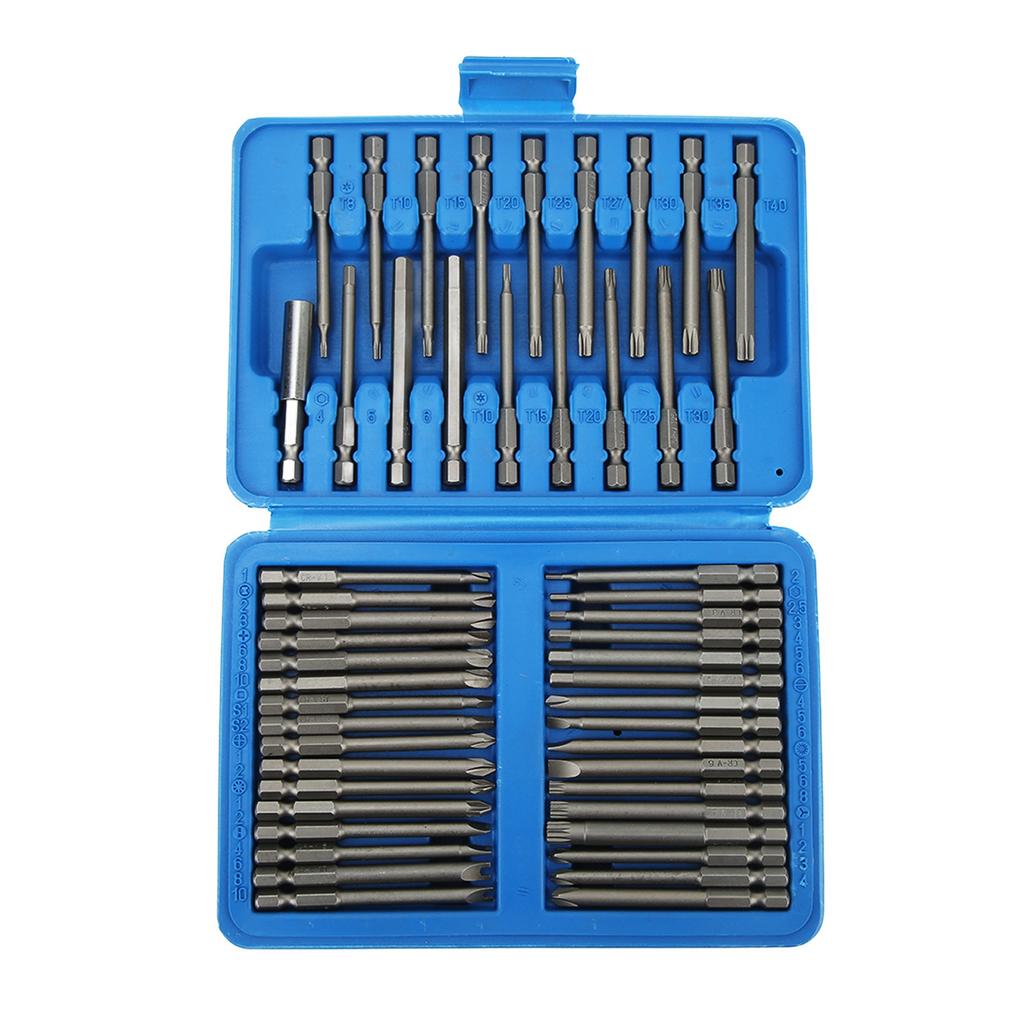 50pcs Extra Long Security Bit Set Square Flat Hex Spline Clutch Torq Multi Sizes Screwdriver Bits