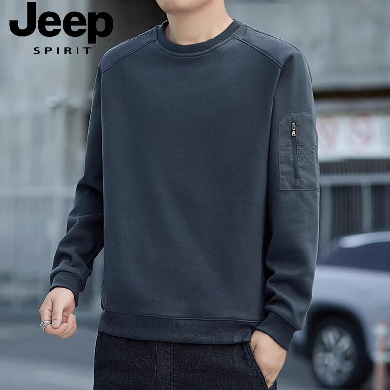 JEEP SPIRIT Men s Crew Neck Solid Color Sweatshirt 4XL