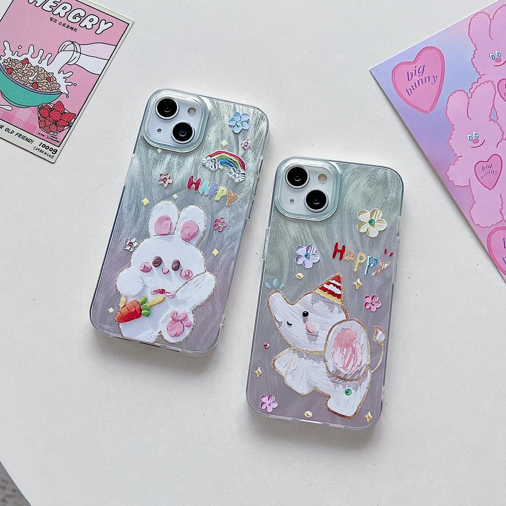 Etui silikonowe Laser Elephant Bunny do Xiaomi Redmi Note 12 11 Samsung A54 A24 A14 Oppo A78 A58 A38 Tecno Spark 10 Funda malowane etui miękkie etui TPU