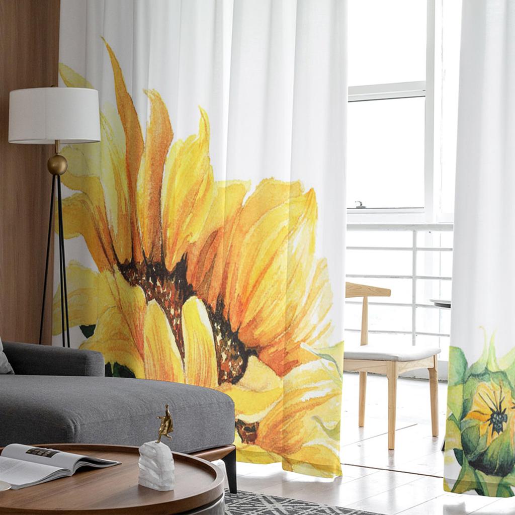 Sonnenblumen Aquarellmalerei Blütenblätter Tüllvorhänge zur Wohnzimmerdekoration Modern Chiffon Transparent Voile Küchenvorhang