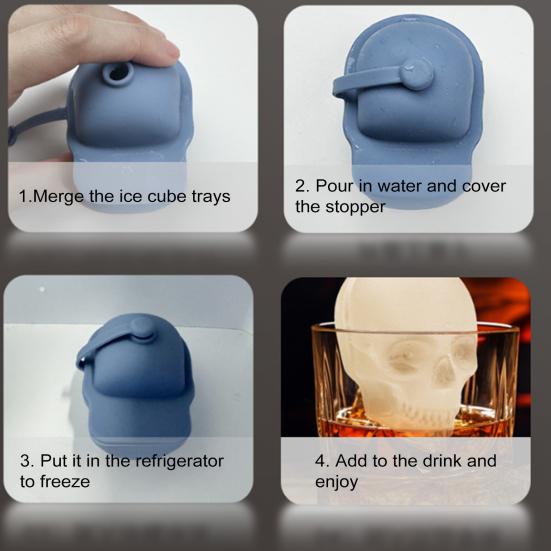 Forma na ledové kostky ve tvaru kostry Velký silikonový tác na led pro whisky, koktejly, džus Bez BPA Výrobník ledu ve tvaru lebky Halloweenské párty potřeby