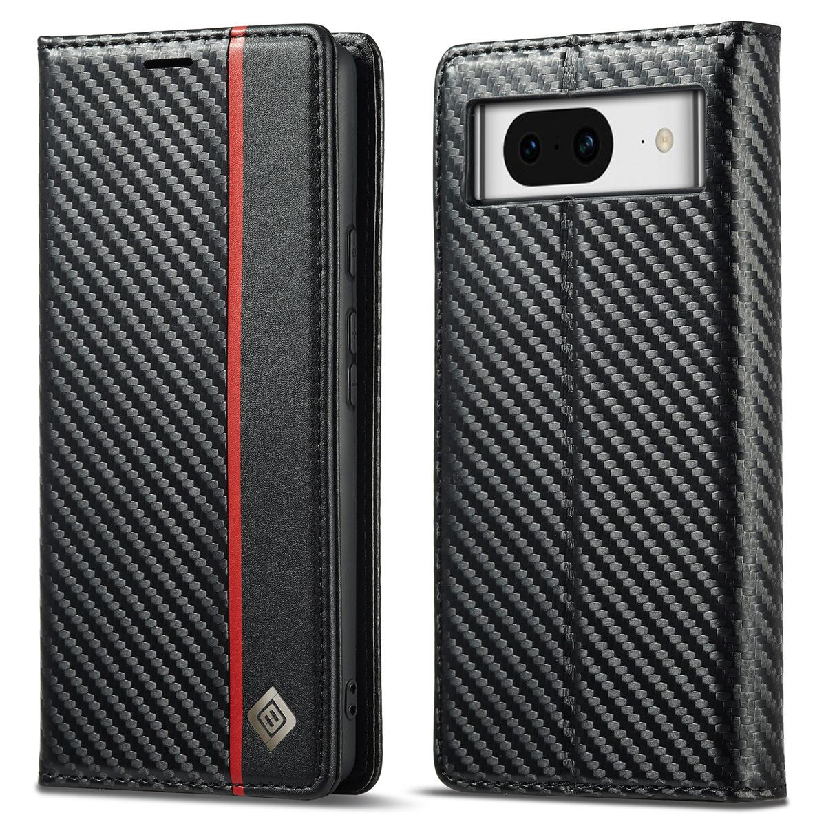 

LC.IMEEKE For Google Pixel 8a Case Carbon Fiber Texture PU Leather Phone Cover Vertical Stripe