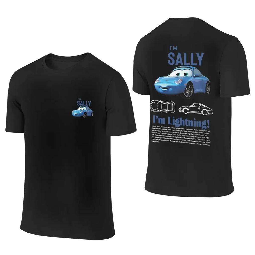 Camiseta de Verano de Rayo McQueen y Sally para Parejas Camisetas Mcqueen Sally Estampado a Doble Cara Camiseta para Hombres Mujeres Algodón Oversize Manga Corta