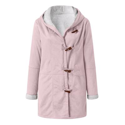 Women's Solid Color Long-sleeved Casual Pocket Horn Buckle Loose Plus Size Hooded Jacket