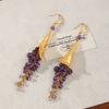 French Style Elegant Tassel Long Purple Crystal Natural Pearl Earrings Luxurious and Sophisticated Retro Jewelry
