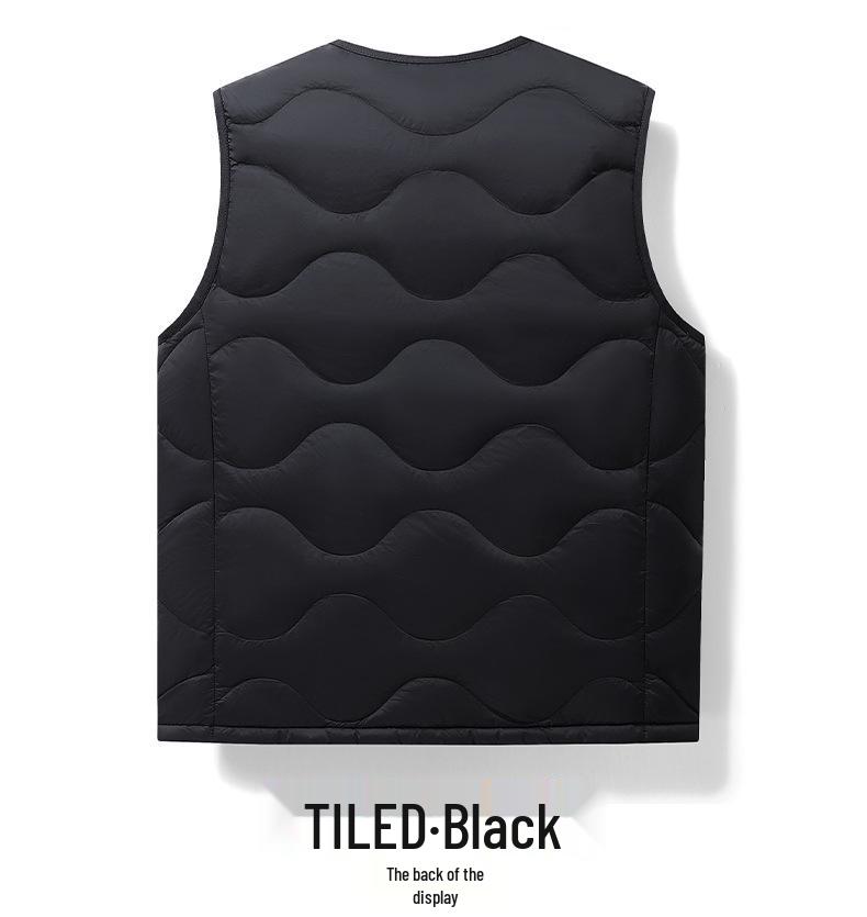 High-Quality Round Neck Wave Pattern Down Vest - 90% Down, Two-Way Style, Inspired by Major Outdoor Brands