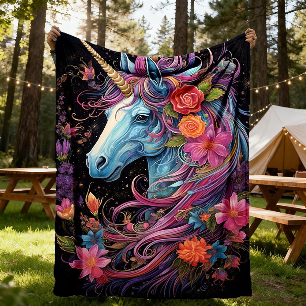 

1 шт. Фланелевое одеяло с единорогами и цветами, Удобное и теплое одеяло, для кемпинга, дивана-кровати, дивана, офиса006 130x150cm