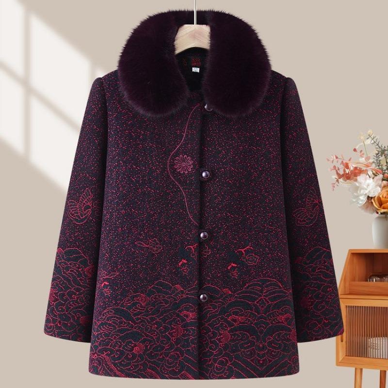 

Woolen jacket, piled and thickened winter clothing women s clothes to keep warm, aged 0 old ladies 5XL [recommended 150-80kg] темно-фиолетового