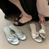 Fashion Eilyken Summer Silk CRYSTAL Woman Slippers Fashion Open Toe Thin Low Heels Shoes Stripper Party Slides Zapatos De Mujer