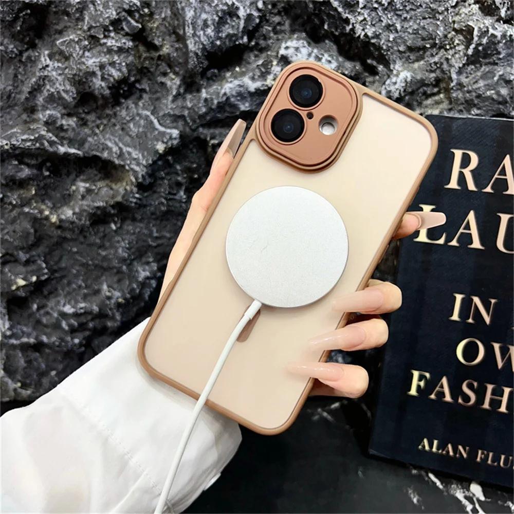 Shockproof Case For iPhone 14 13 12 11 15 Pro Max 14 15 Plus Luxury Matte Translucent Armor For Magsafe Wireless Charge Cover