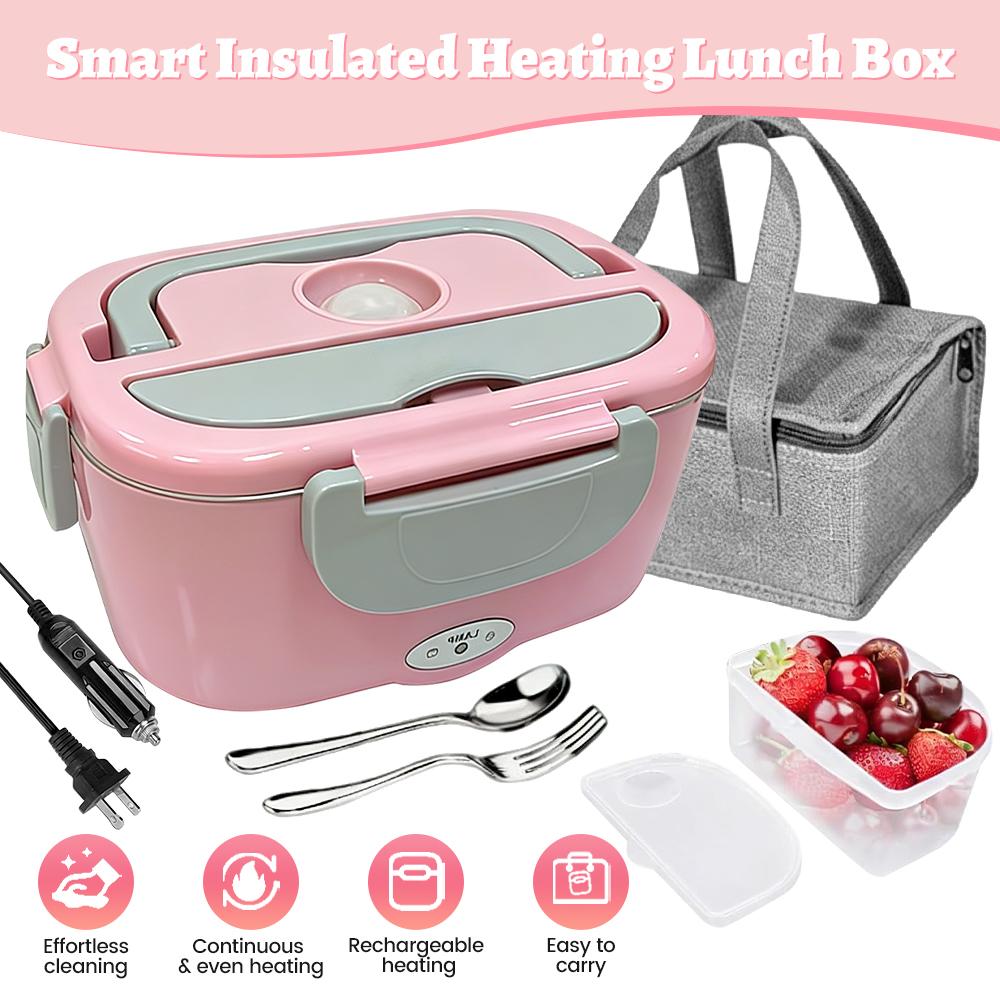 

New 1.5L 60W Portable Electric Heated Lunch Box 304 Stainless Steel USB Fast Heating Food Warmer for Car, Offices,Work & Travel 1&1 розовый