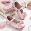 Sapatilhas de Couro com Laço de Strass de Cristal para Meninas - Sola Macia Sapatos de Princesa Primavera 2026