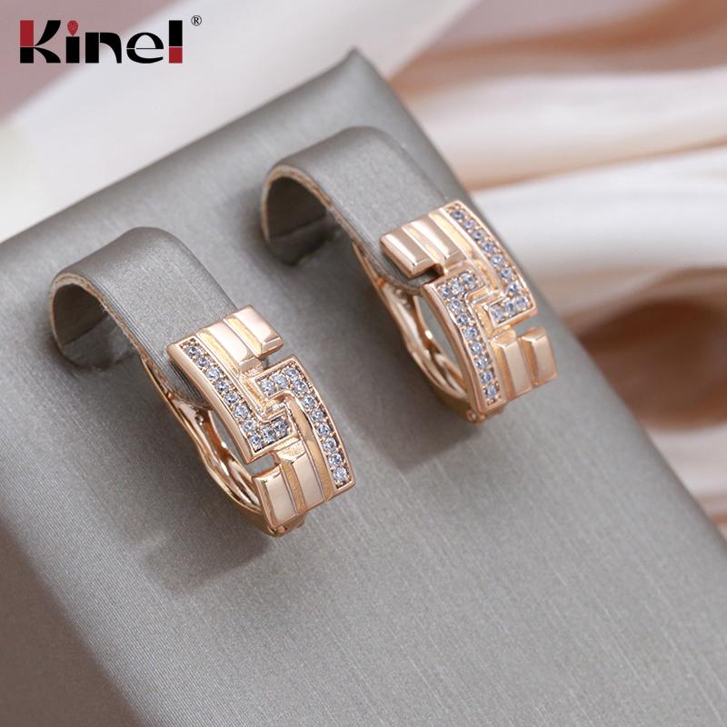 

Kinel Квадратная резьба Розовое золото Цвет Серьги для женщин Винтаж Циркон Тонкие ювелирные изделия