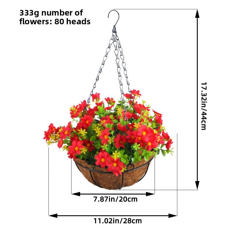 Artificial Flower Hanging Basket with Bow-shaped Decoration, Iron-wrought Hanging Pot for Green Plants, High-quality Artificial Flowers