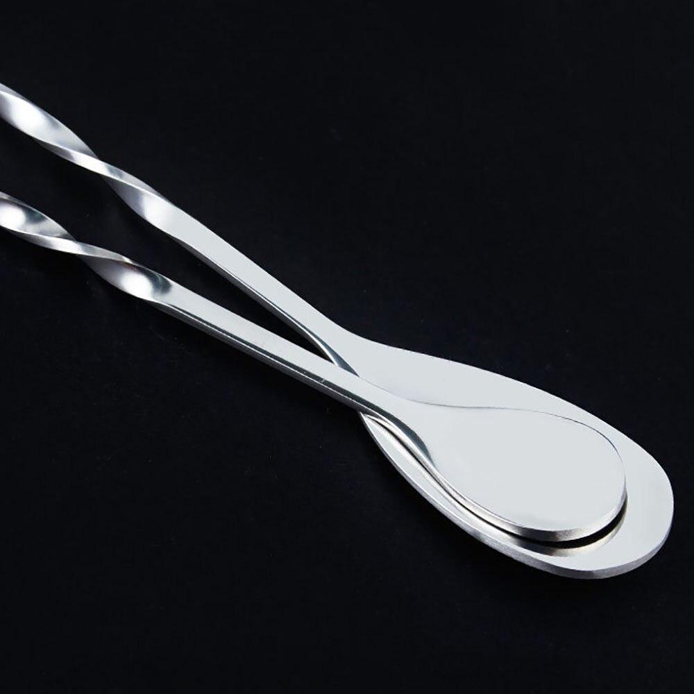 1pcs 304 Stainless Steel Cocktail Mixing Stirring Spoon Fork Bar Spiral Pattern Drink Shaker Muddler Stirrer Twisted Fork Spoon