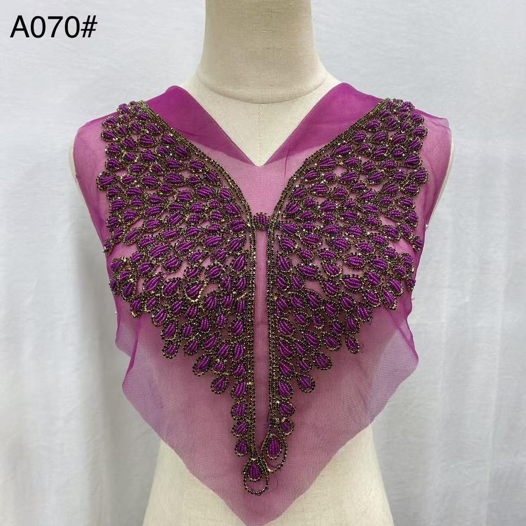 Beaded Rhinestone Crystal Fabric Bodice Applique Rose Gold Panel Pedreria Hand-Sewn Shank Style Corset Wedding Dress Evening
