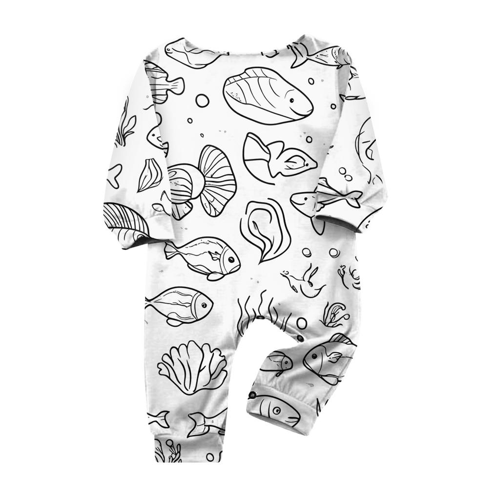 Hand-painted Parent-child Outfit- Print Round Neck Parent-child Long Sleeve Long Pants Home Clothes Suit