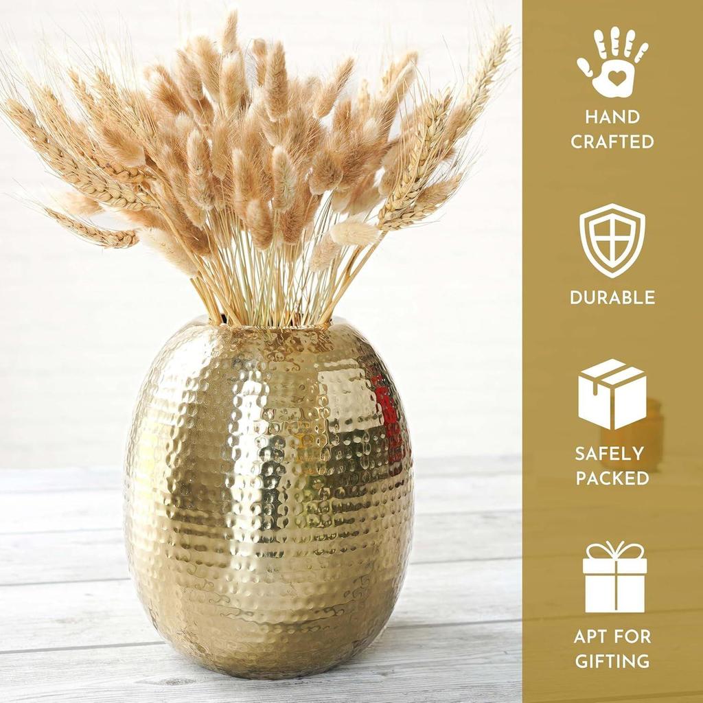Metal Hammered Oval Shape Vase for Home Decor Decoratives for Indoor Outdoor Living Room Balcony | Best Gift