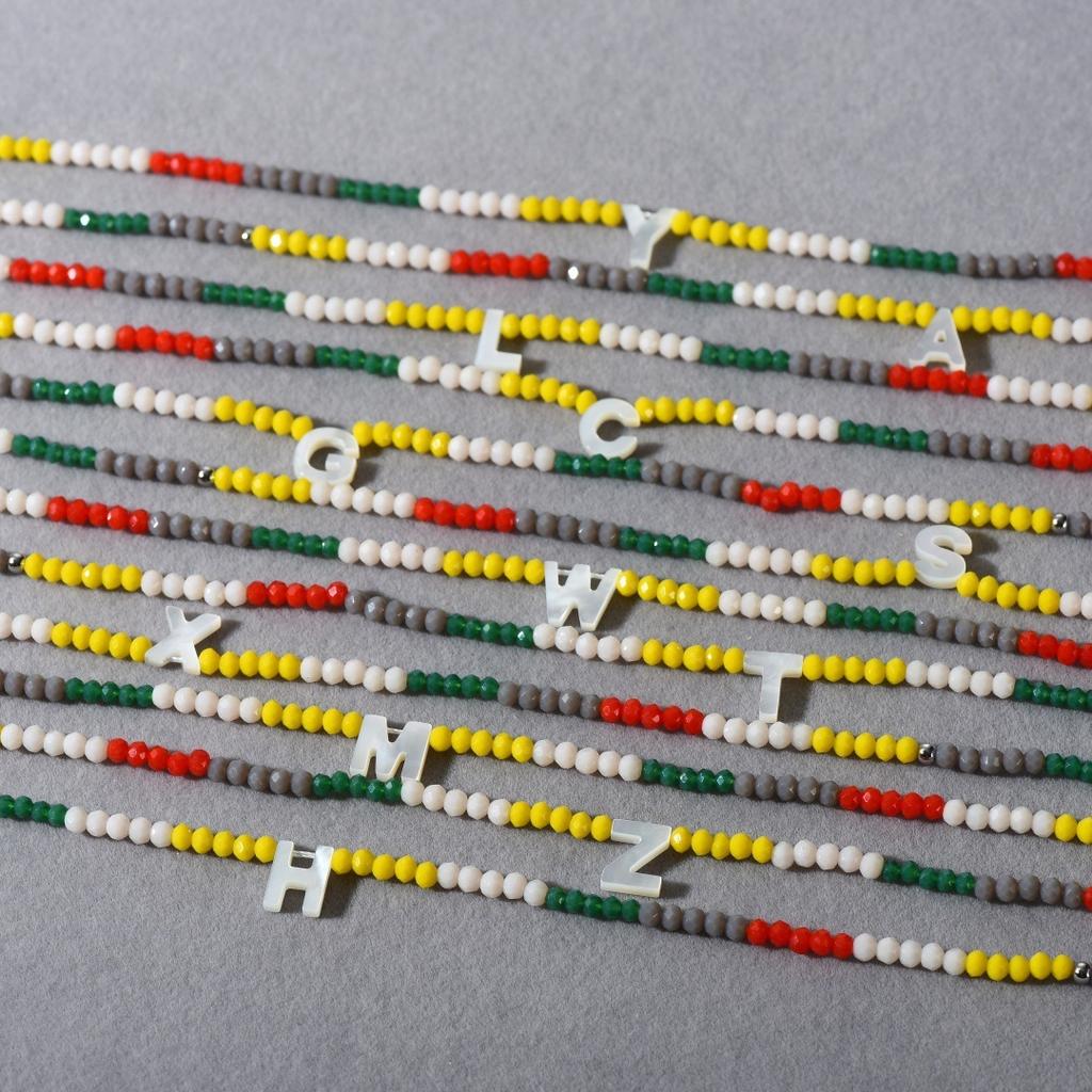 Wind Bohemian Stained Glass Millet Beads Handmade Beaded Letter Pendant Collarbone Chain Trend Necklace Female