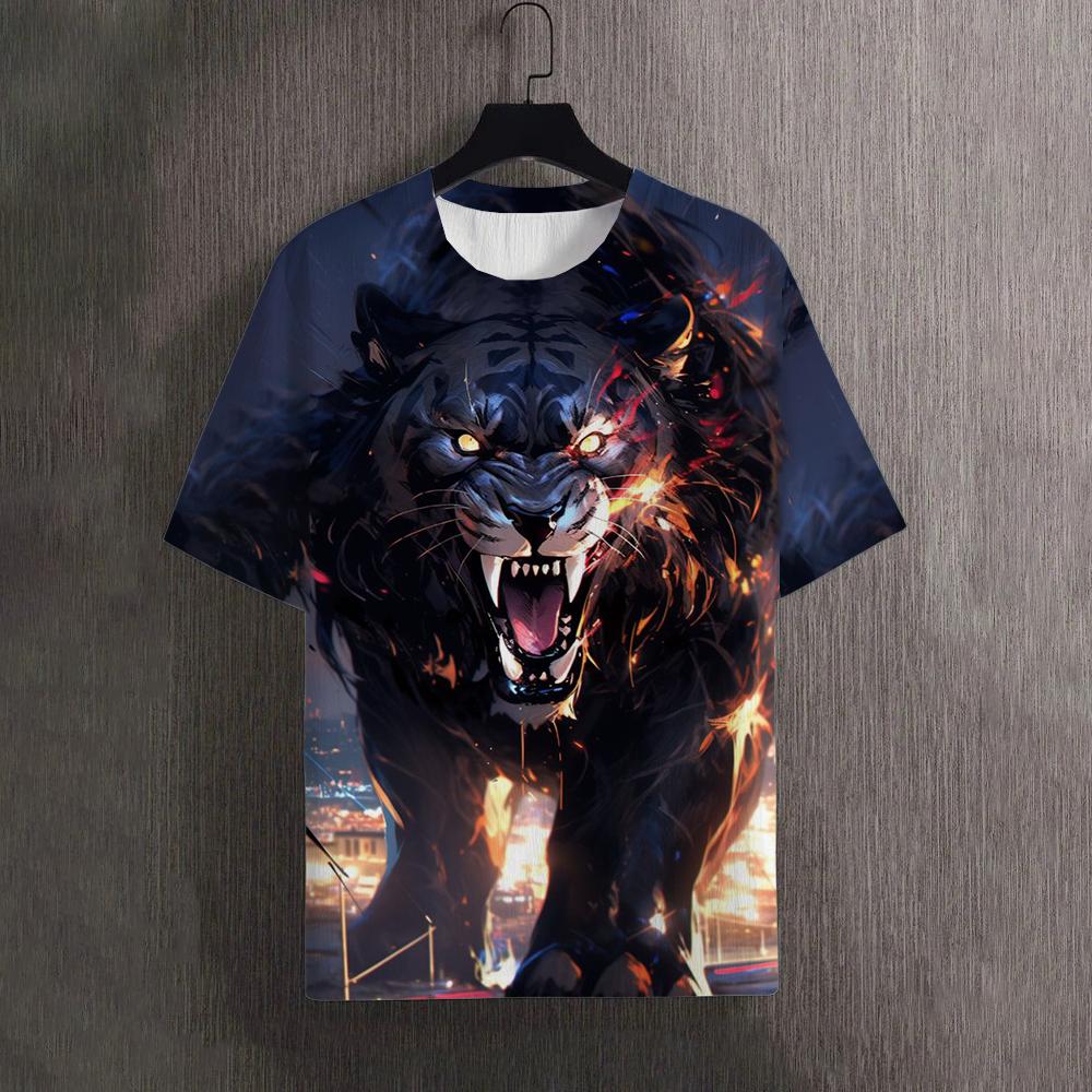 Herre T-skjorter Sommer Dyr Ulv Mønster 3D Trykk Topper Tees Dame Streetwear Mote Oversized T-skjorte Herre Klær