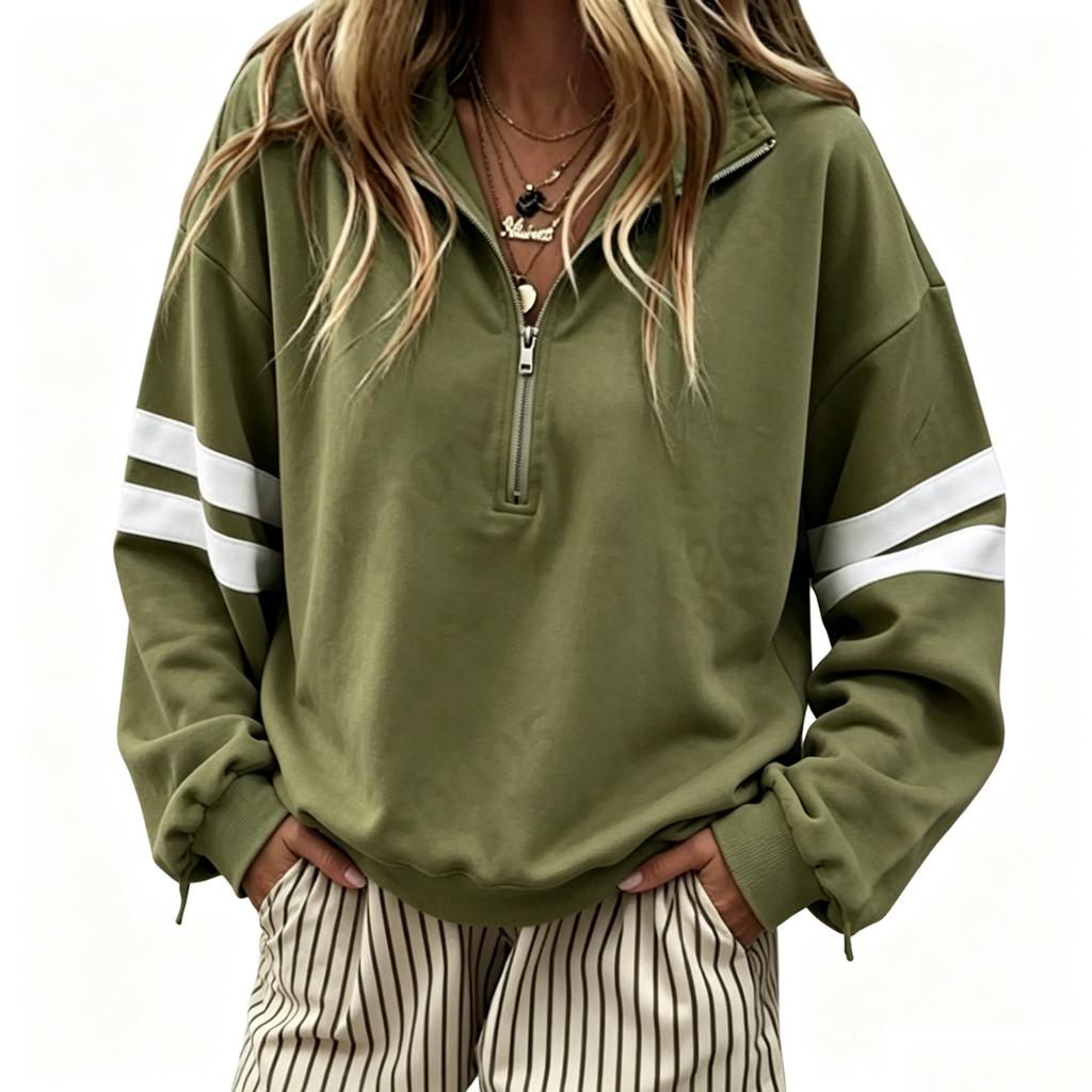 Women's Color Block Long Sleeve Zip Up Hoodie Casual Pullover