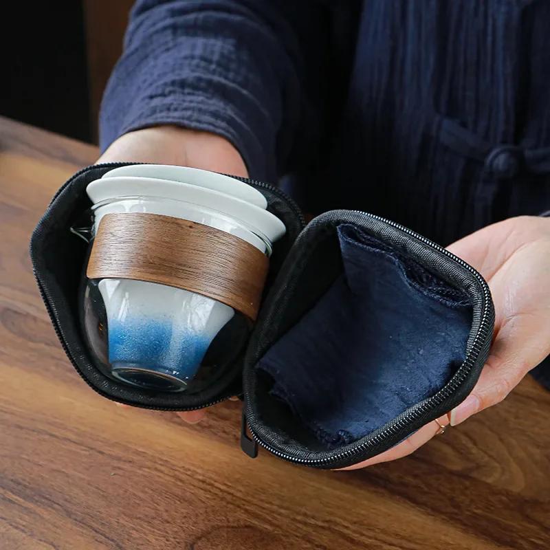 Ceramic Porcelain Kung Fu Tea Set Teaware Outdoor Travel Tea Set Tea Bag Anti-scalding One Pot Four Cups Teapot Tea Ceremony