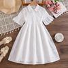 Girls' Fashionable Dress - Summer Children's Elegant Embroidered Lace Open-front Short-sleeved Shirt Dress