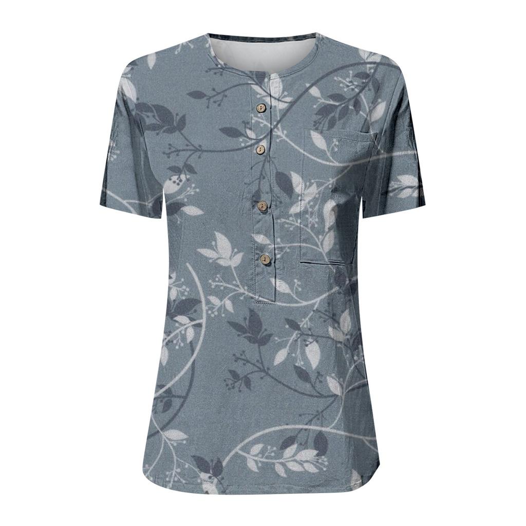 Chemise à manches courtes pour femmes, hauts décontractés en coton et lin imprimés, à la mode, été
