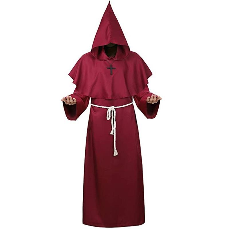 Wizard Costume Halloween Cosplay Medieval Friar Robe Priest Costume Ancient Clothing Christian Suit Cloak Halloween