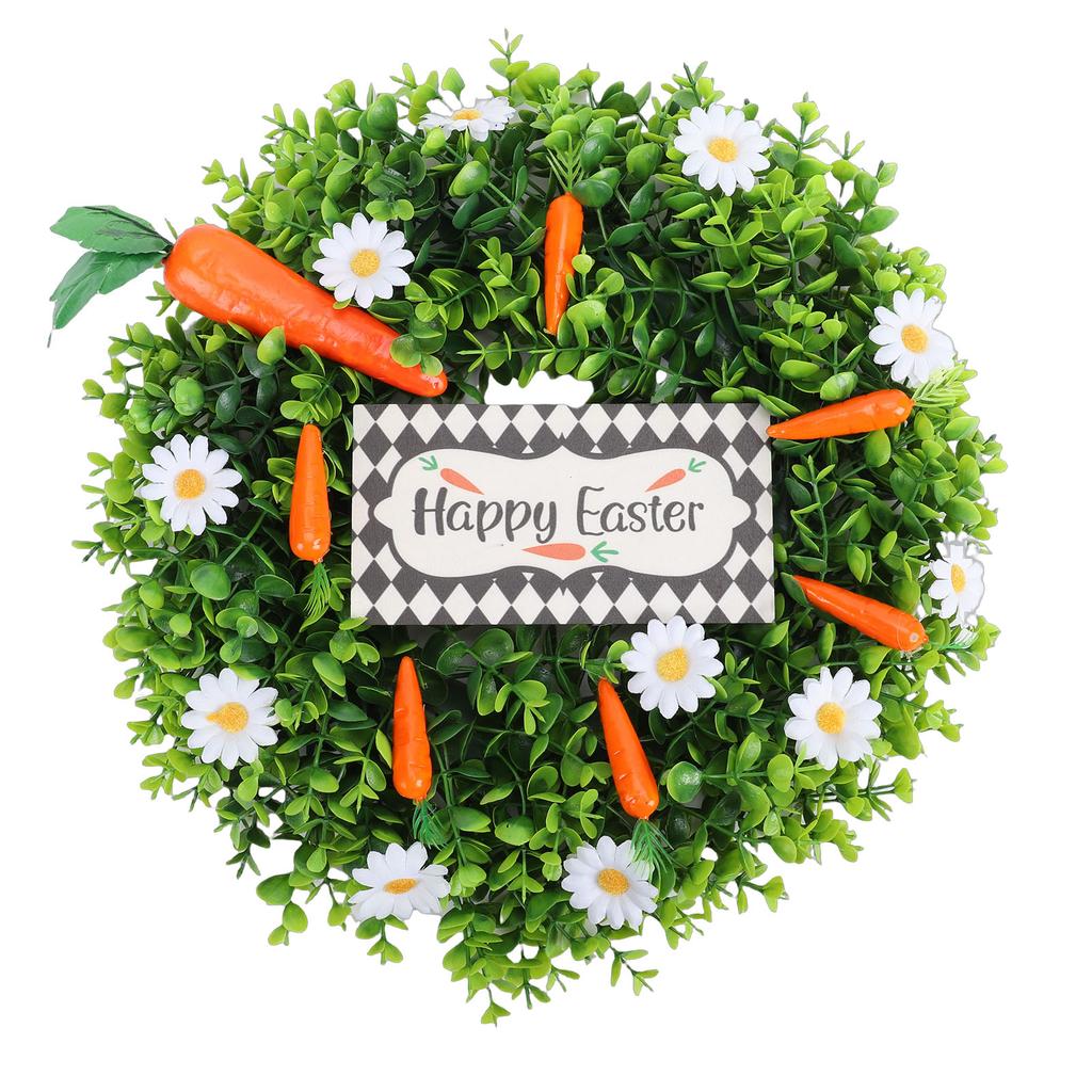 Easter Wreath Decoration Artificial Spring Wreath with White Daisy Carrots Green Leaves for Home Wall Farmhouse Holiday