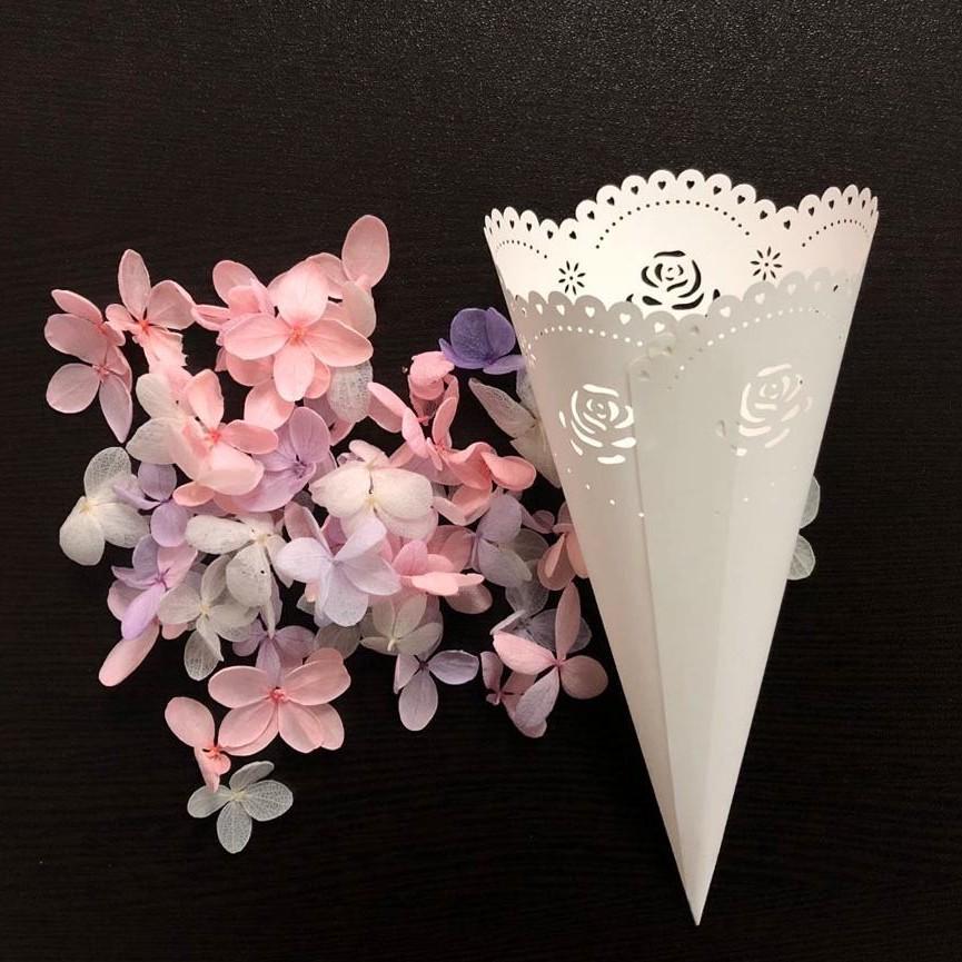 DIY Lace White Rose Cone Wedding Flower Sprinkle Tubes