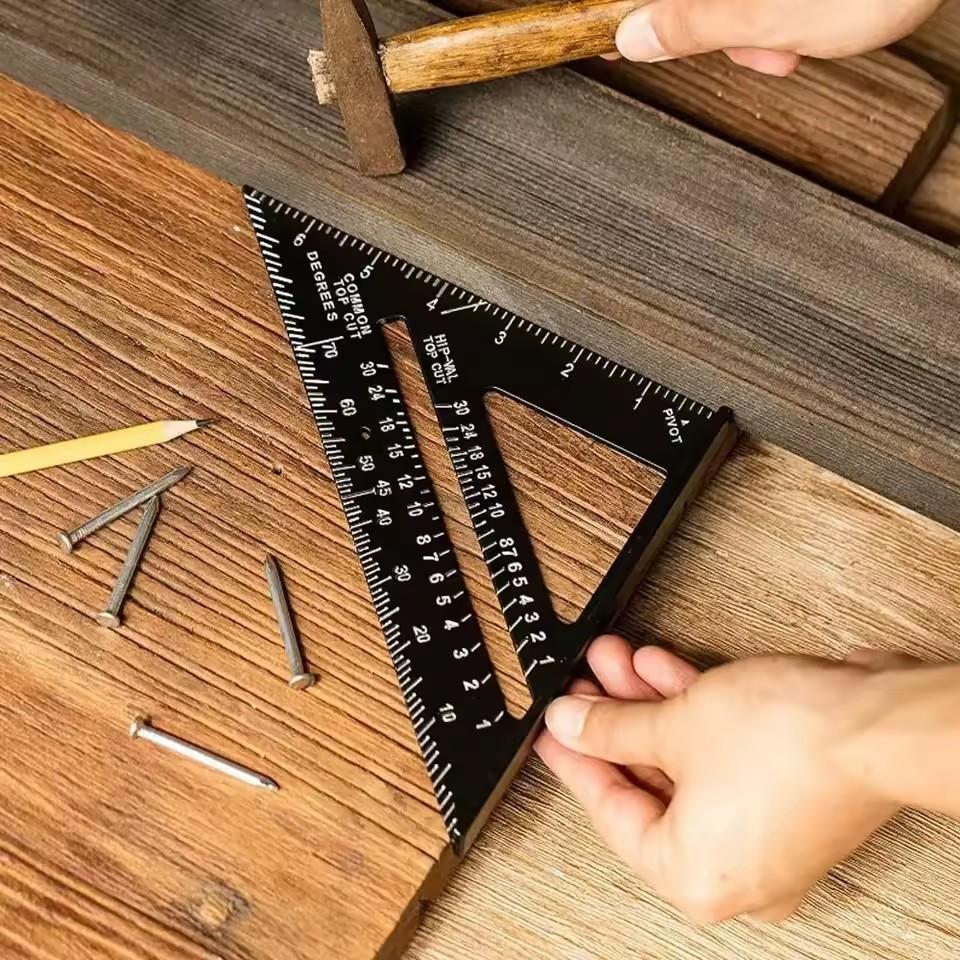 7-Inch Triangle Ruler Aluminum Alloy Measurement Tool with Inch & Metric Scale Carpenter Speed Square Angle Ruler for Woodworkin
