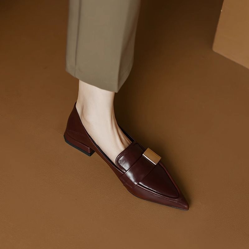 

Niche design sense spring and autumn new pointed professional women s shoes simple flat-bottomed fashion single shoes leather 40