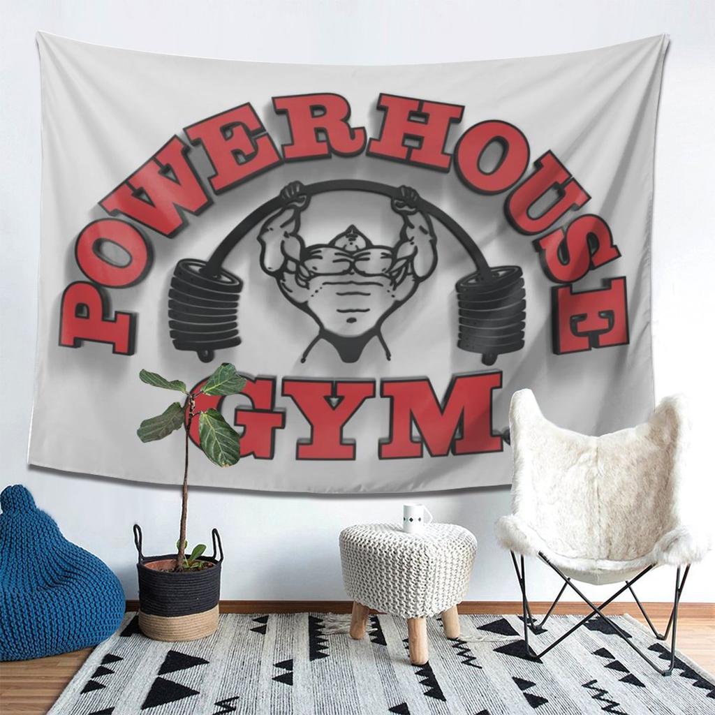 Powerhouse Gym Motivation Tapestry Decoration Art Aesthetic Tapestries for Living Room Bedroom Home Wall Cloth Wall Hanging